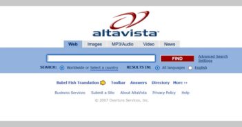AltaVista-Startseite im Jahr 2007. (Foto: screenshot, Memento vom 13. Juli 2007 von archive.com)